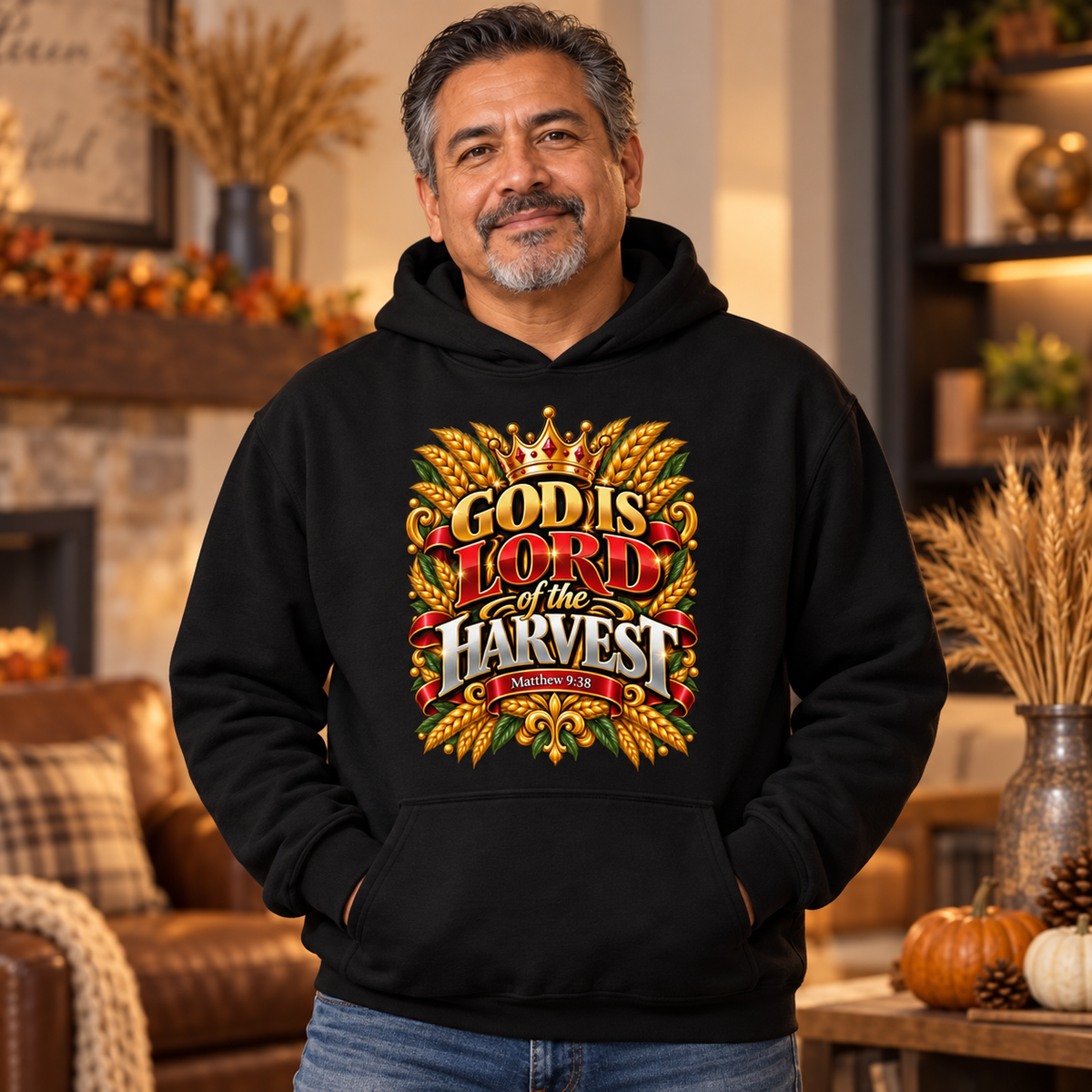God is Lord of the Harvest Hoodie model mockup